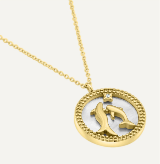 Mother of Pearl 18K Gold Zodiac Necklace -pisces