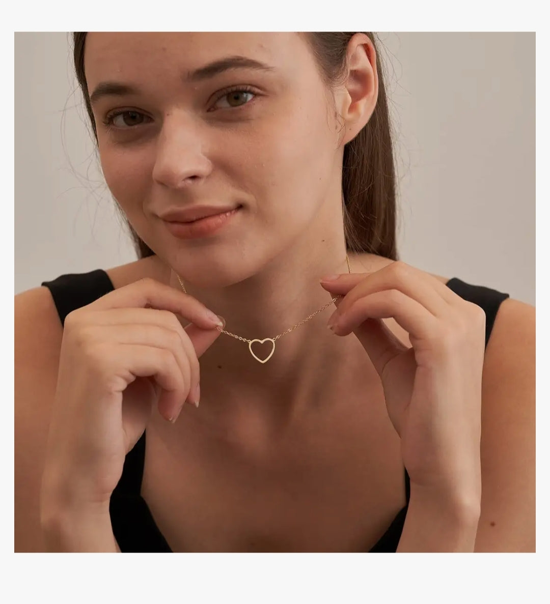 Gold Plated korean  Cute Open Heart Pendant Necklace Simple Dainty Choker for Women Girls