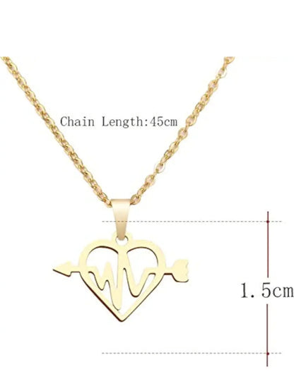 High Finishing korean  Stainless Steel Necklace for Women Man .Heart Pendant Necklace Jewelry (Gold)