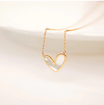 Asymmetrical Heart Shape 18K Gold Plated korean  Inlay Pendant Necklace