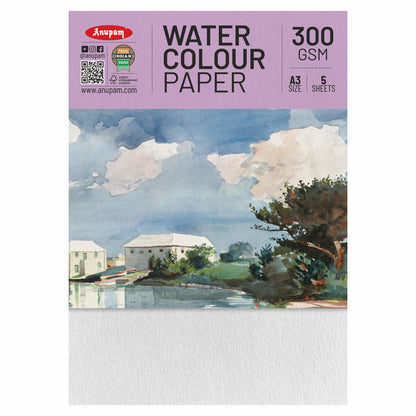 ANUPAM WATER COLUR SHEET 300GSM COLD PRESS A3SIZE PACK OF 5SHEET